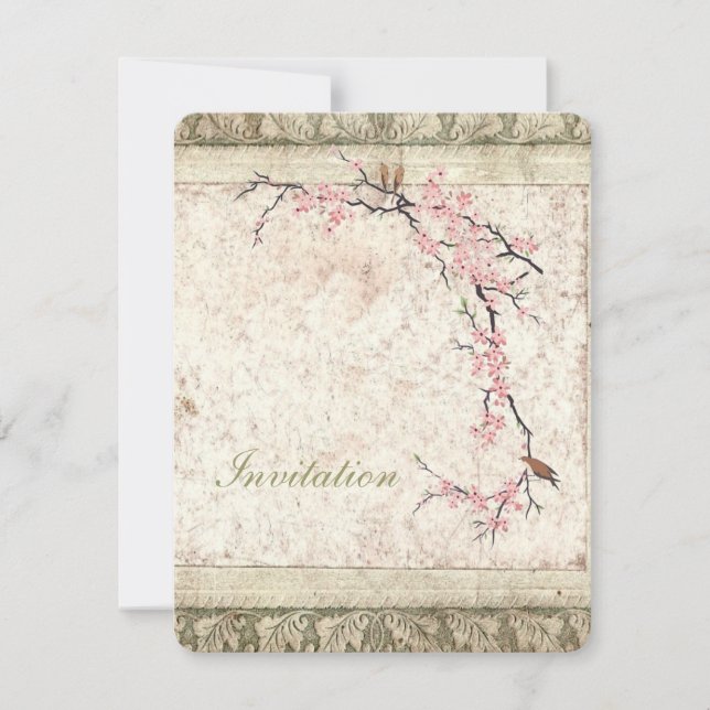 Invitation mariage printanier floral rose cerisier japonais (Devant)
