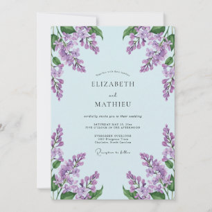 Invitation Mariage Printanier Flourissant Bleu Clair
