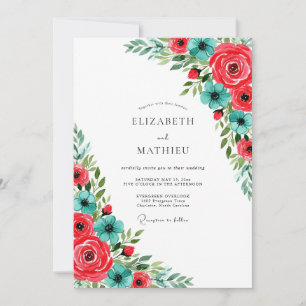 Invitation Mariage Printanier Glorieux Rouge Turquoise