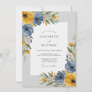 Invitation Mariage printanier gracieux bleu barbeau