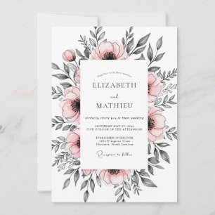 Invitation Mariage printanier gracieux rose poudré