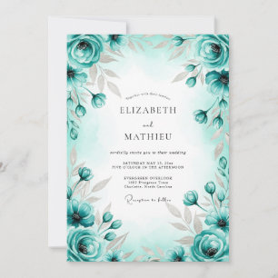 Invitation Mariage printanier gracieux turquoise