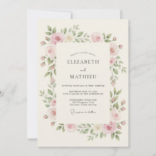 Invitation Mariage Printanier Intemporel Rose Pâle