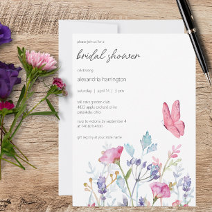 Invitation Mariage Printanier Papillon et Fleurs Sauvages
