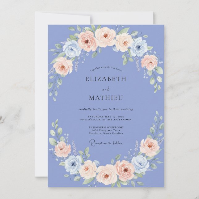 Invitation Mariage printanier pittoresque de couleur pervench (Devant)