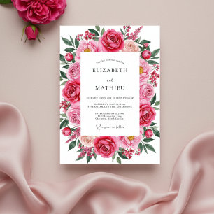 Invitation Mariage printanier romantique rose fuchsia