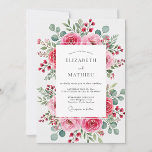 Invitation Mariage printanier rose vif
