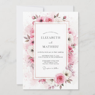 Invitation Mariage printanier séraphique rose tendre