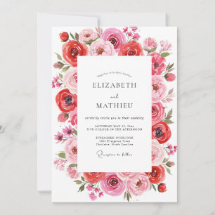 Invitation Mariage Printanier Somptueux Rose Cerise