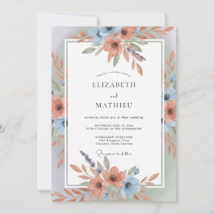 Invitation Mariage printanier venteux bleu corail