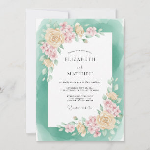 Invitation Mariage printanier vert mousse luisant