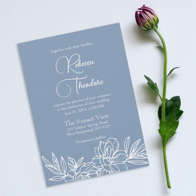 Invitation Mariage Printemps élégant bleu Dusty moderne (
Introducing our simple floral wedding invitation, radiating elegance for your special day.)