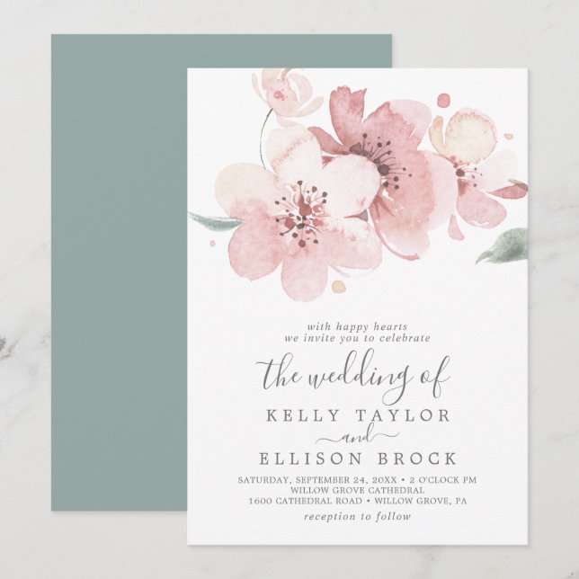 Invitation Mariage Printemps gros cerisier (Devant / Derrière)