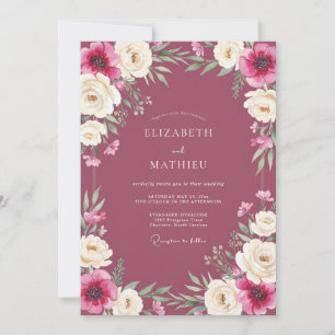 Invitation Mariage profond burgundy ranunculus eucalyptus