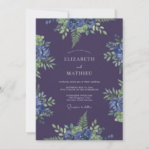 Invitation Mariage Profond Indigo Fougère de Prunier
