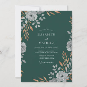 Invitation Mariage Profond Pétrole Feuillu