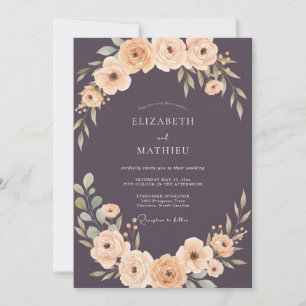 Invitation Mariage Prune Abricot Ranunculus Eucalyptus Poussi