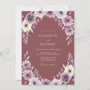 Invitation Mariage Prune Améthyste Ranunculus Eucalyptus