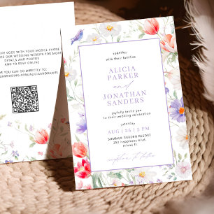 Invitation Mariage QR bohème fleur de lavande tout en un