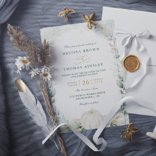 Invitation Mariage QR Code Chic Automne Amour Citrouille Verd