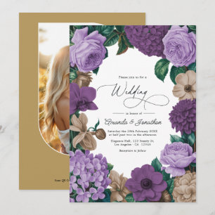 Invitation Mariage Quartz Mauve, Prune Poussiéreux & Beige La