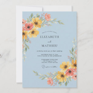 Invitation Mariage Radieux Prairie Bleu Poudre