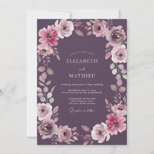 Invitation Mariage Ranunculus Aquarelle Prune