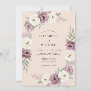Invitation Mariage Ranunculus Crème Douce Eucalyptus Prune