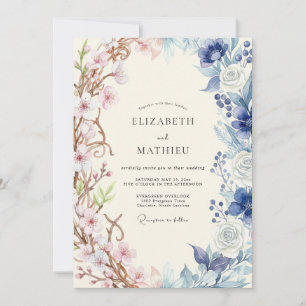 Invitation Mariage Ranunculus Eucalyptus Bleuet Rosé
