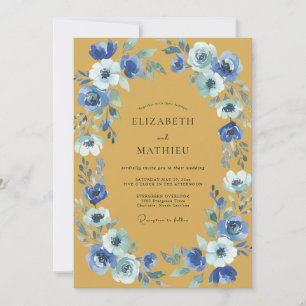 Invitation Mariage Ranunculus Eucalyptus Cobalt Moutarde