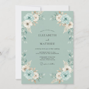 Invitation Mariage Ranunculus Eucalyptus Crème Ivoire Mousse