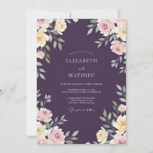 Invitation Mariage Ranunculus Eucalyptus Crème Ivoire Prune