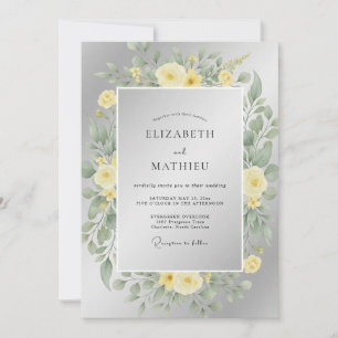 Invitation Mariage Ranunculus Eucalyptus Jaune Argenté