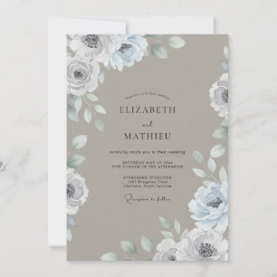 Invitation Mariage Ranunculus Eucalyptus Taupe Argenté