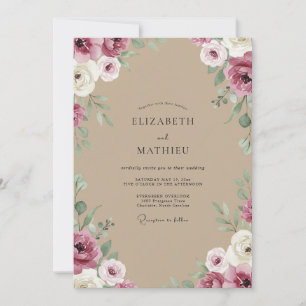Invitation Mariage Ranunculus Eucalyptus Taupe Prune