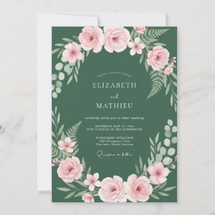 Invitation Mariage Ranunculus Eucalyptus Teinte de Forêt