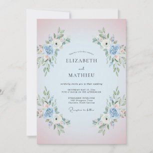 Invitation Mariage Ranunculus Eucalyptus Teinte Pervenche