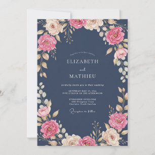 Invitation Mariage Ranunculus Eucalyptus Teintée de Rose Pâle