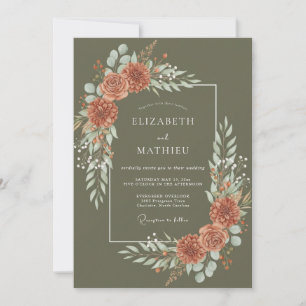 Invitation Mariage Ranunculus Olives Terracotta Sauge
