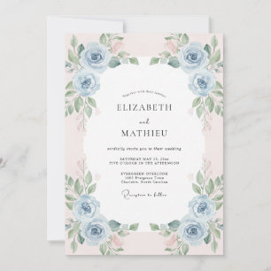 Invitation Mariage Ranunculus Pêche Ciel Eucalyptus Assourdi