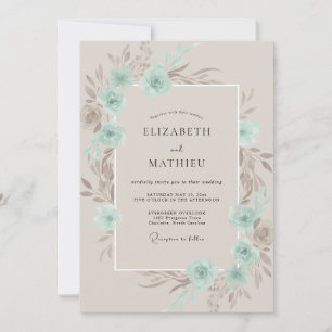 Invitation Mariage Ranunculus Taupe Menthe Douce Eucalyptus