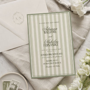 Invitation Mariage rayé vert sauge de luxe