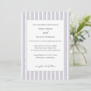 Invitation Mariage Rayures Pailletées Lila Violet
