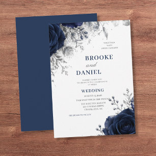 Invitation Mariage réaliste Rose Navy Argent Paillettes