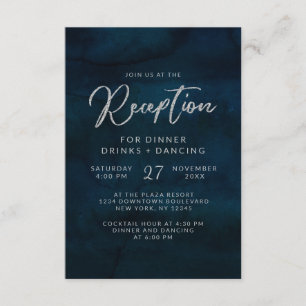 Invitation Mariage Réception Aquarelle Bleu Foncé Lustré Navy
