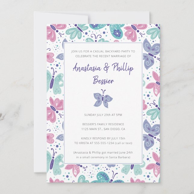 Invitation Mariage Réception De Fuite De Papillons (Devant)
