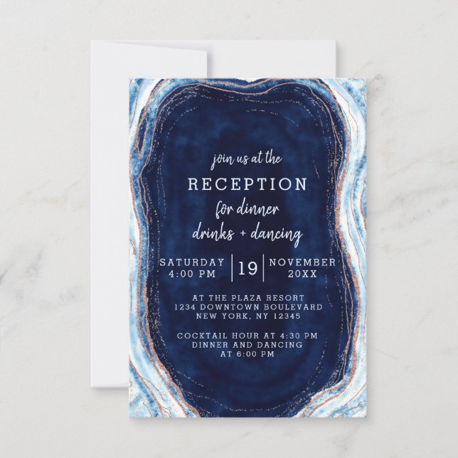 Invitation Mariage Réception de mariage géode or rose bleu sa (Devant)