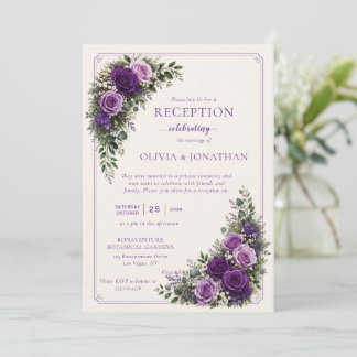 Invitation Mariage Réception Uniquement avec des Roses Violet