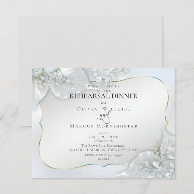 Invitation MARIAGE REHEARSAL | Icy Blue Shimmer (Devant / Derrière)