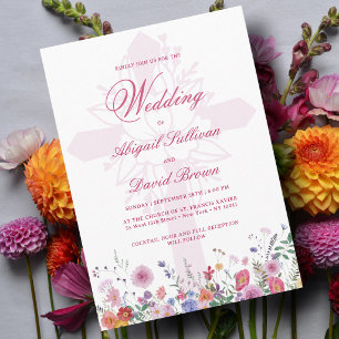 Invitation Mariage religieux aux fleurs sauvages fraîches